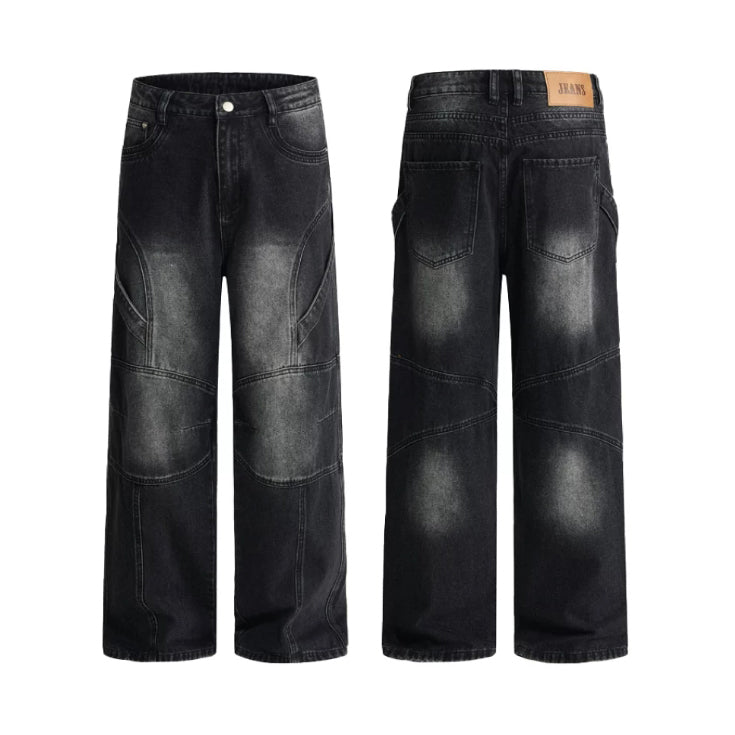 (UNISEX) Pannel Washed Black Denim