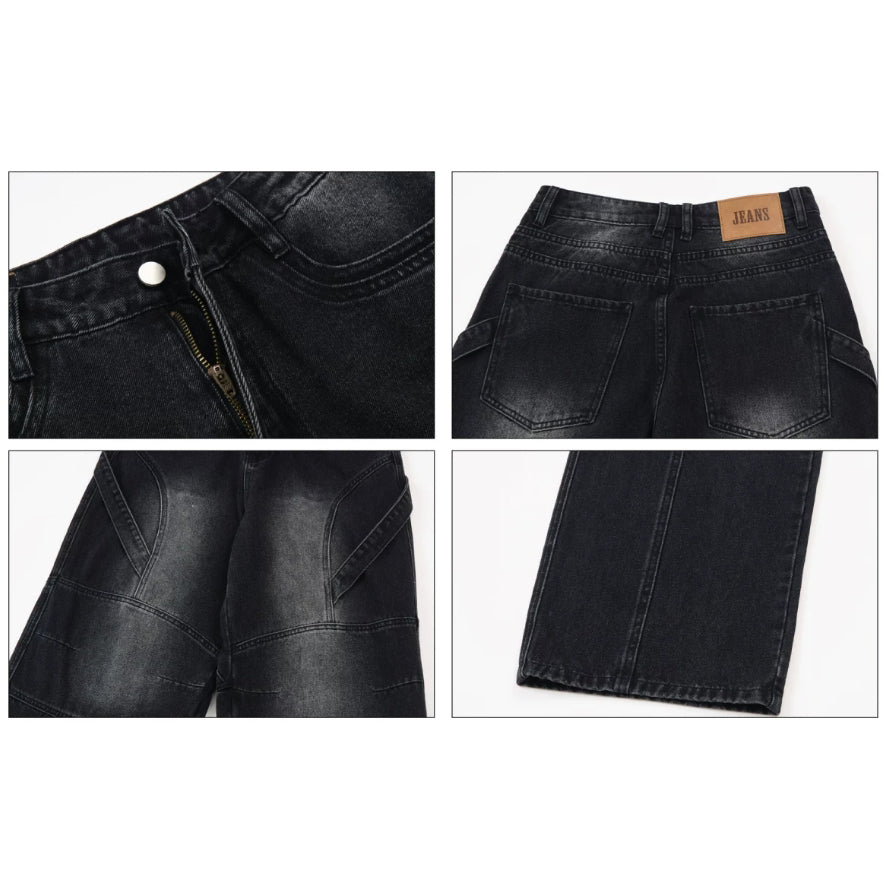 (UNISEX) Pannel Washed Black Denim