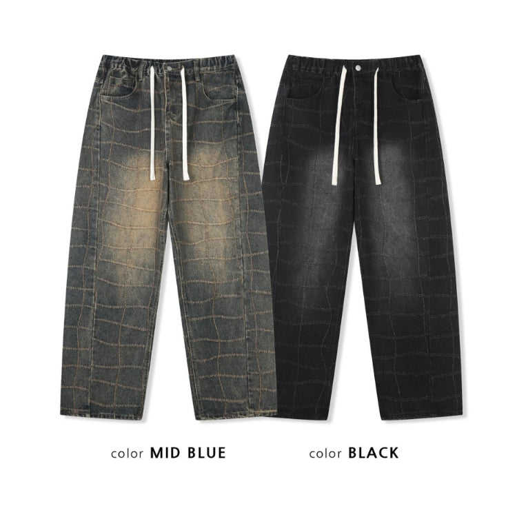 (UNISEX) Net Check Wide Denim
