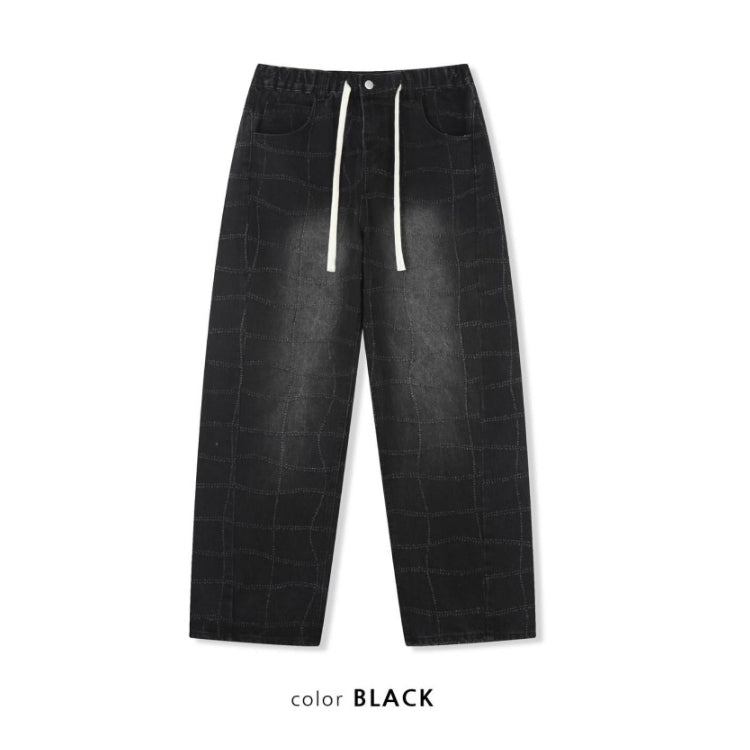 (UNISEX) Net Check Wide Denim