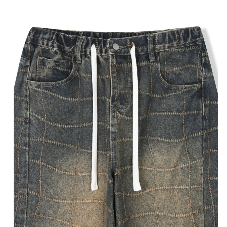 (UNISEX) Net Check Wide Denim
