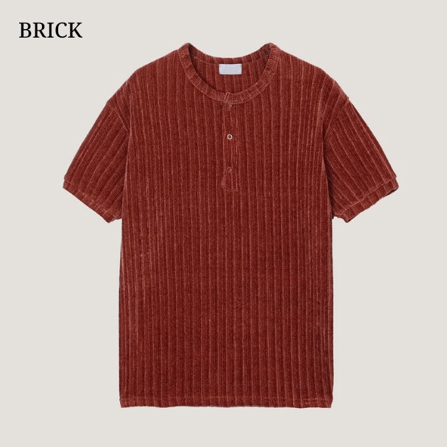 (M's) Ribbed Velour Henry-neck T-shirt