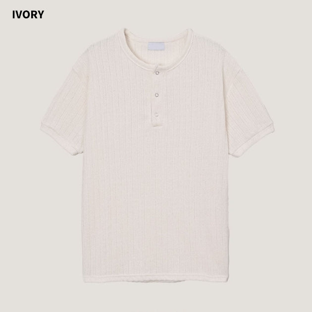 (M's) Ribbed Velour Henry-neck T-shirt