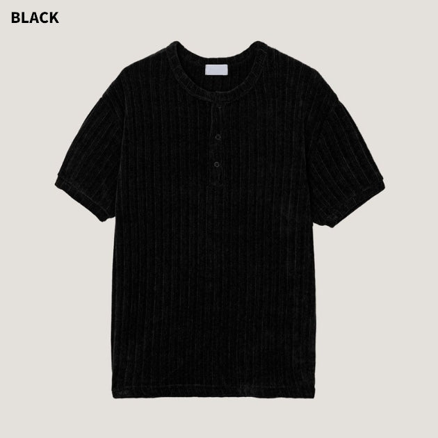 (M's) Ribbed Velour Henry-neck T-shirt