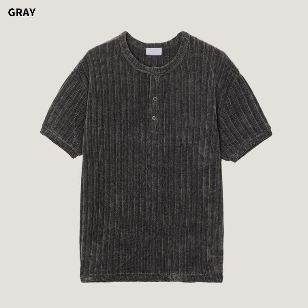 (M's) Ribbed Velour Henry-neck T-shirt