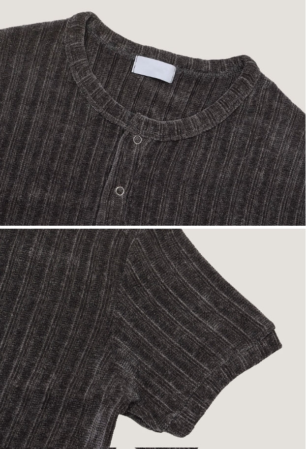 (M's) Ribbed Velour Henry-neck T-shirt