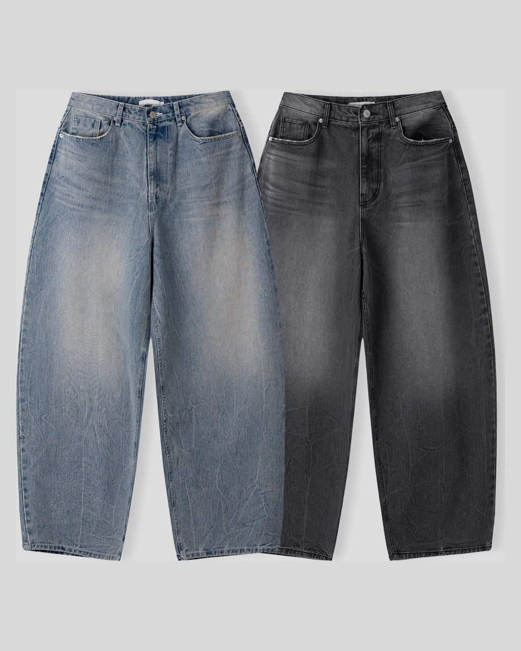 (UNISEX) Fringe Pocket Crack Washed Jeans
