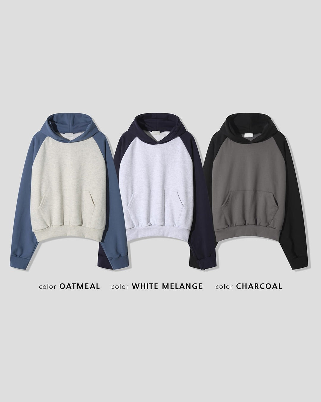 (UNISEX) Raglan Color Block Crop Hoodie