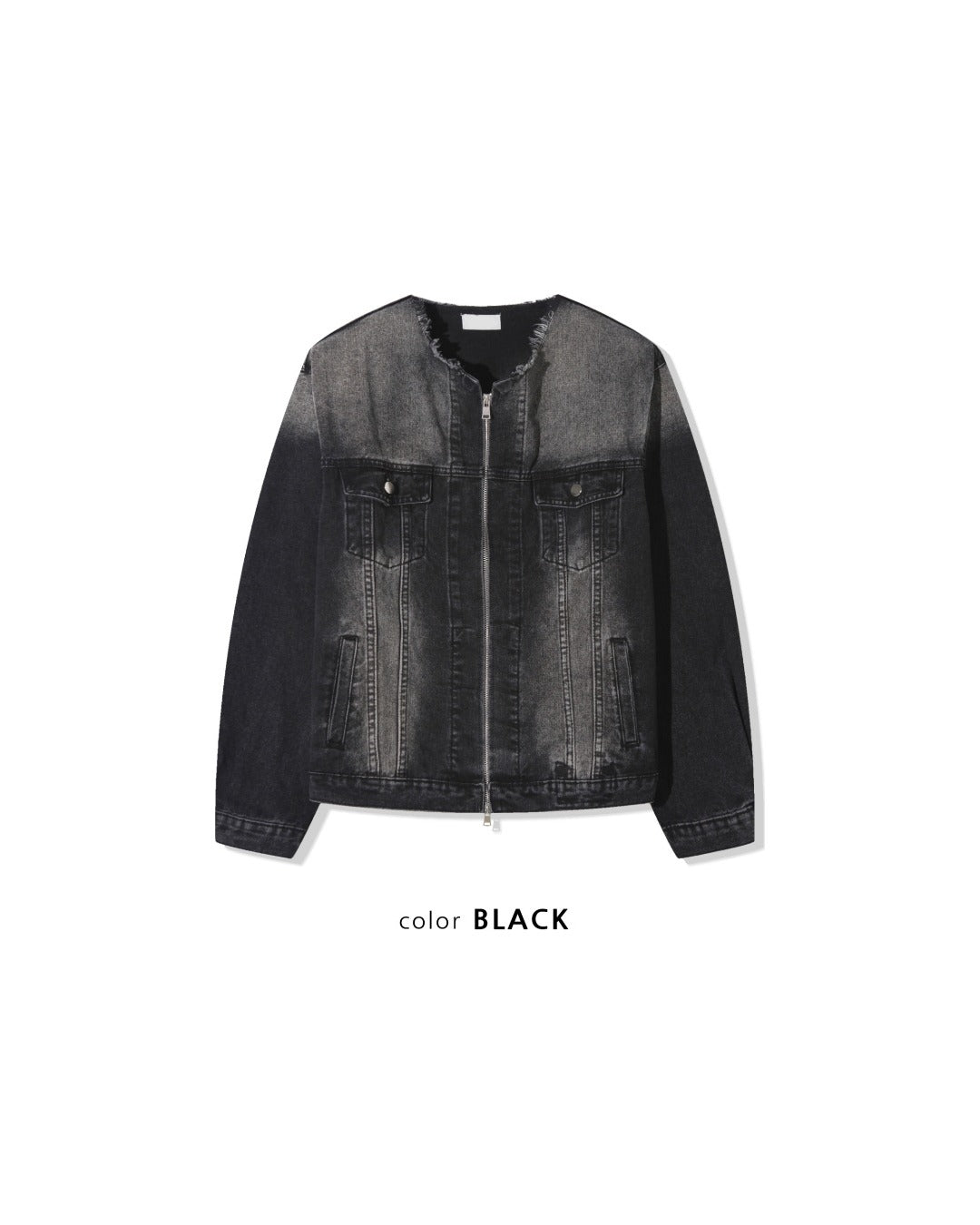 (UNISEX) No-Collar Over Denim Jacket