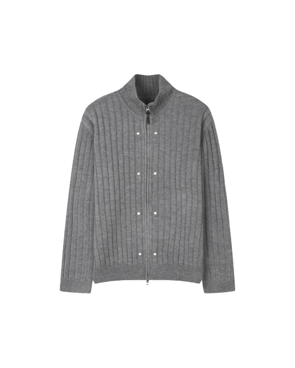 (UNISEX) Rivet Ribbed Knit Zip-Up