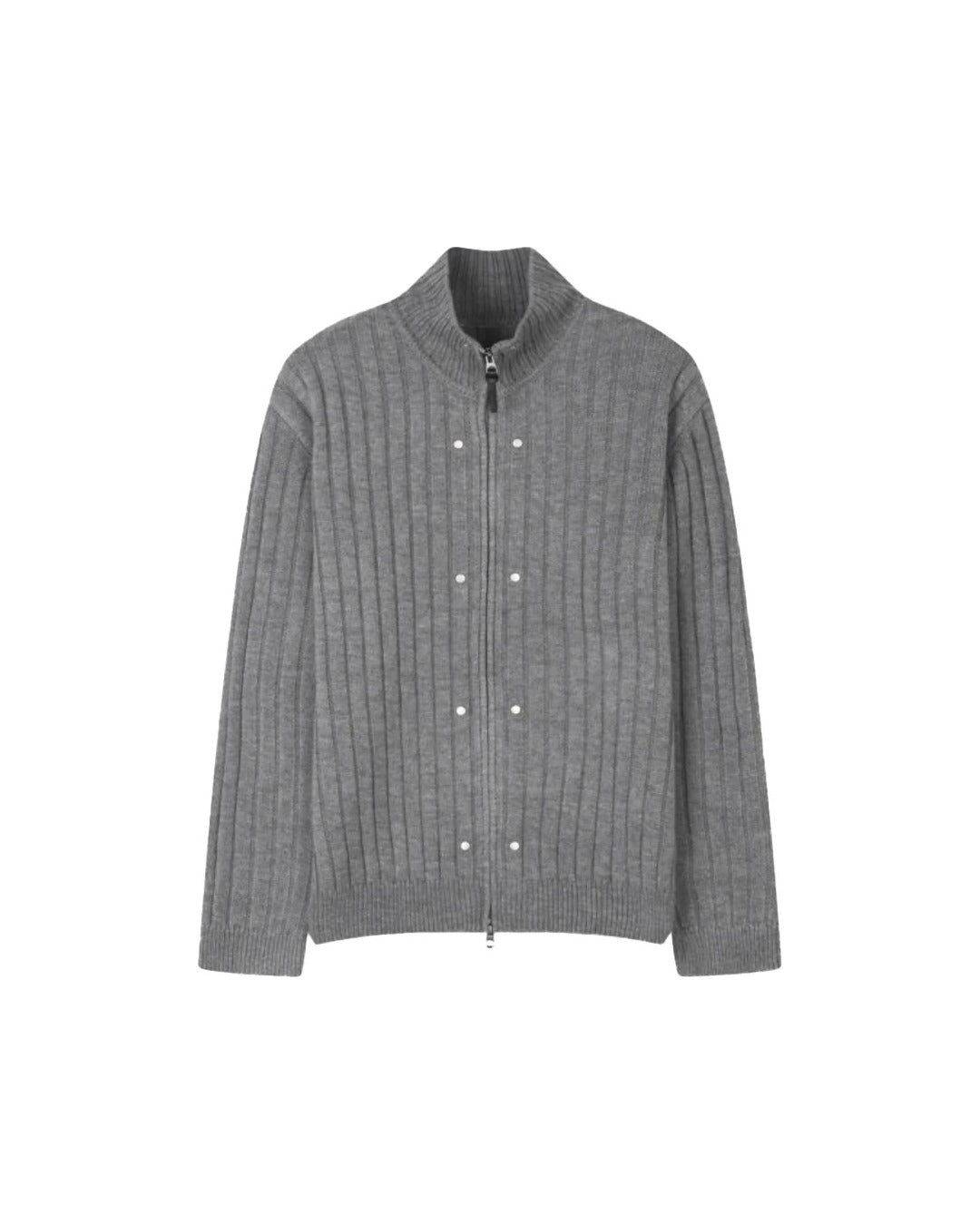 (UNISEX) Rivet Ribbed Knit Zip-Up
