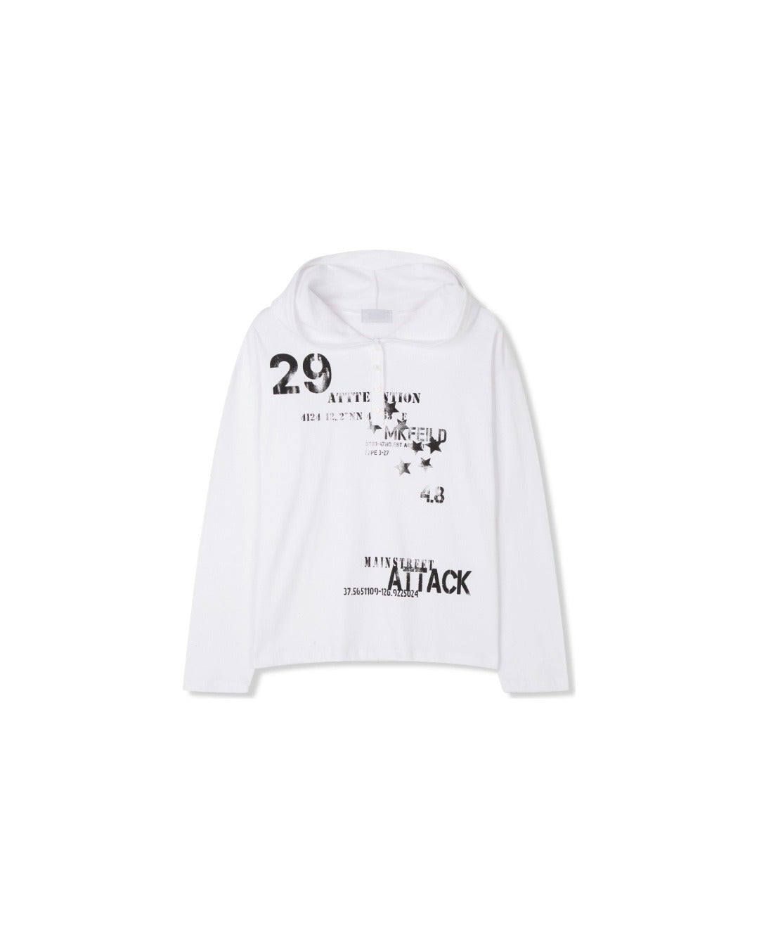 (UNISEX) Attack Henley Hooded Long Sleeve