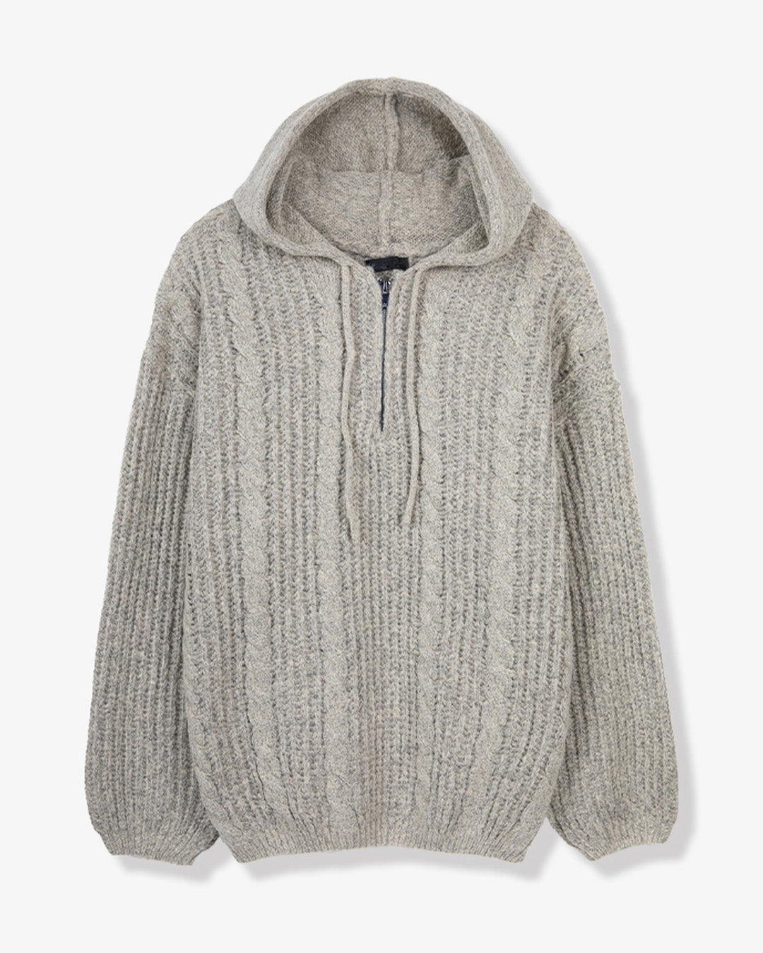 (UNISEX) Follow Half Zip Cable Knit Hoodie