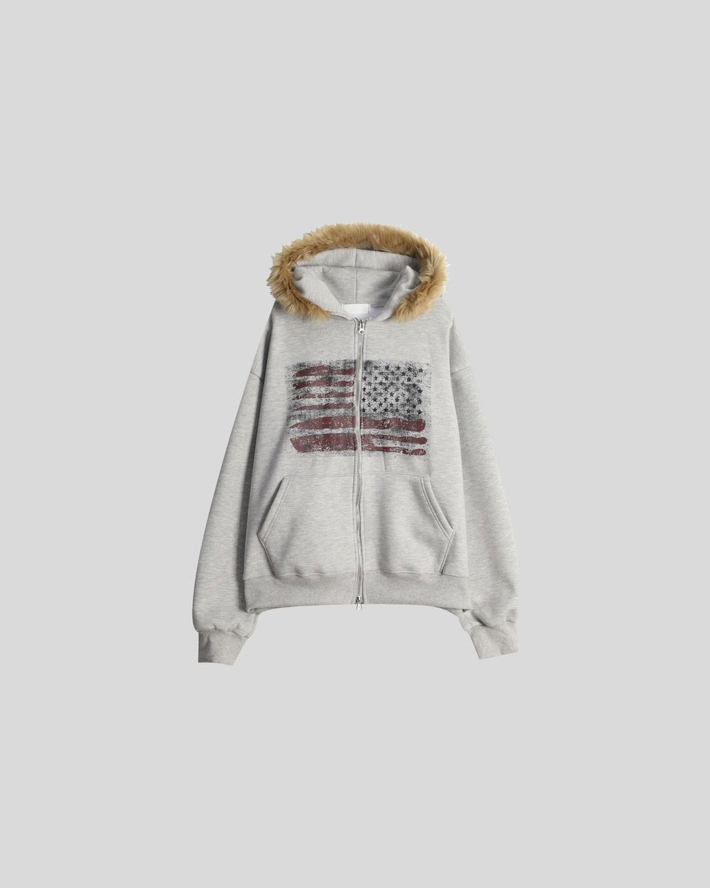 (UNISEX) USA Flag Fur Hood Zip-up