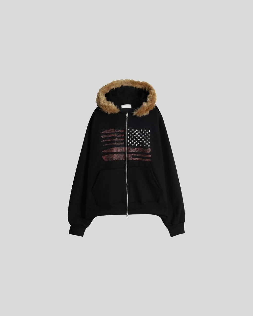 (UNISEX) USA Flag Fur Hood Zip-up