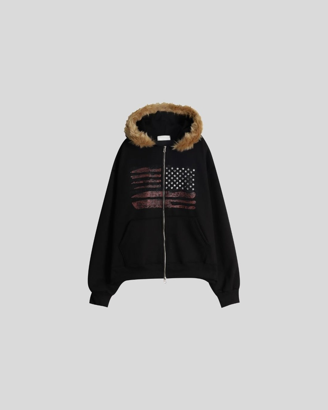 (UNISEX) USA Flag Fur Hood Zip-up