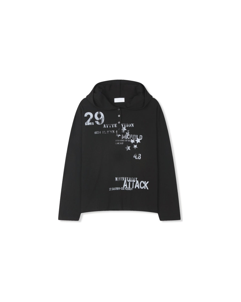 (UNISEX) Attack Henley Hooded Long Sleeve