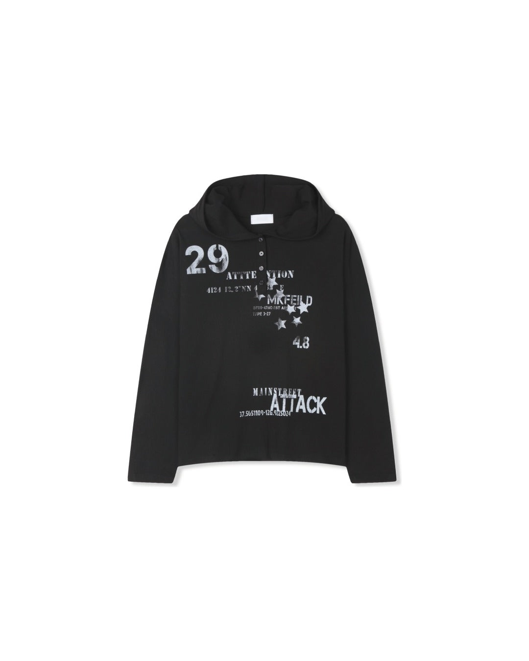(UNISEX) Attack Henley Hooded Long Sleeve