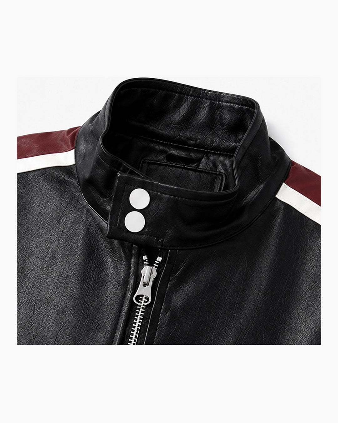 (UNISEX) Racing Contrast Cropped Faux Leather Jacket