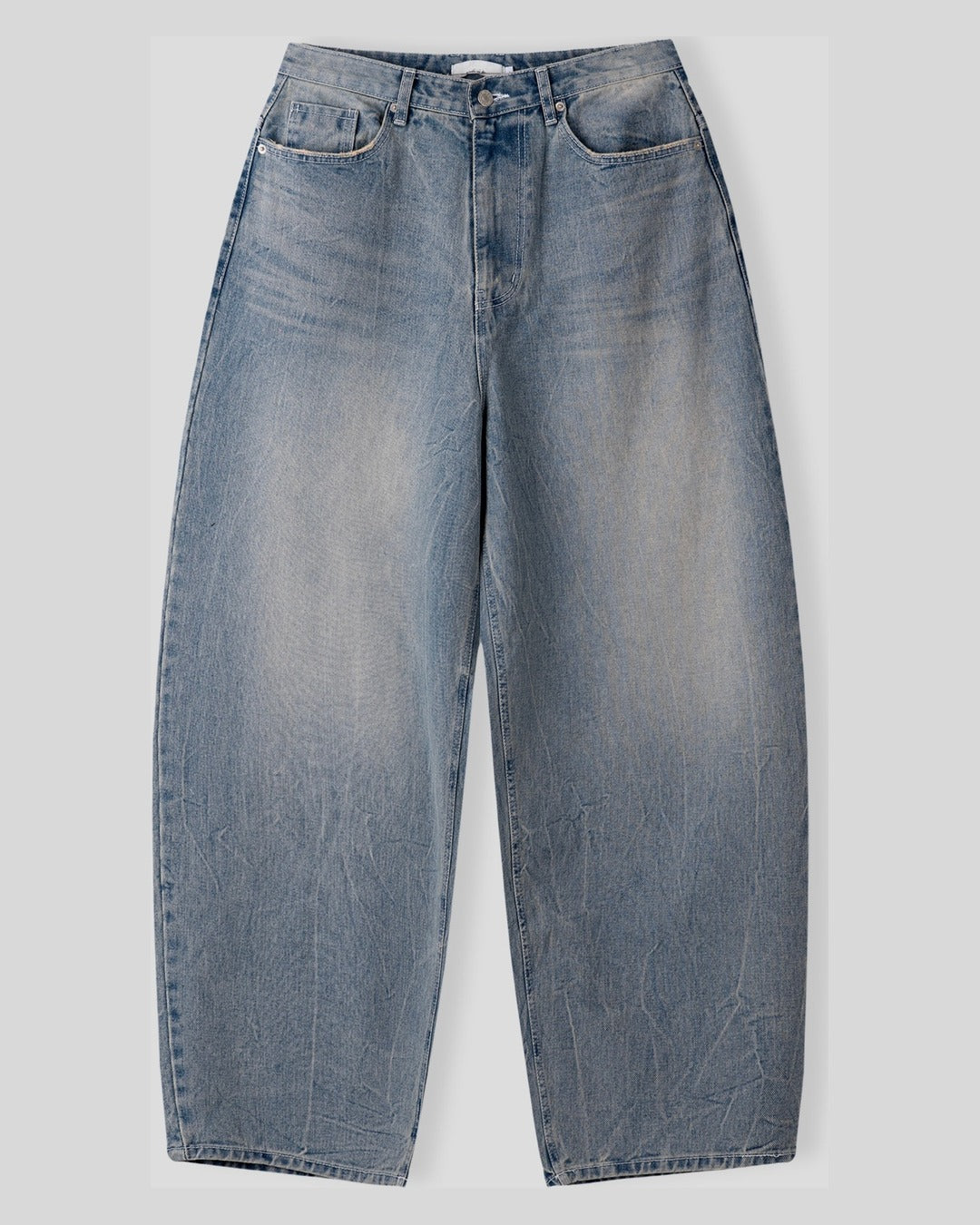 (UNISEX) Fringe Pocket Crack Washed Jeans