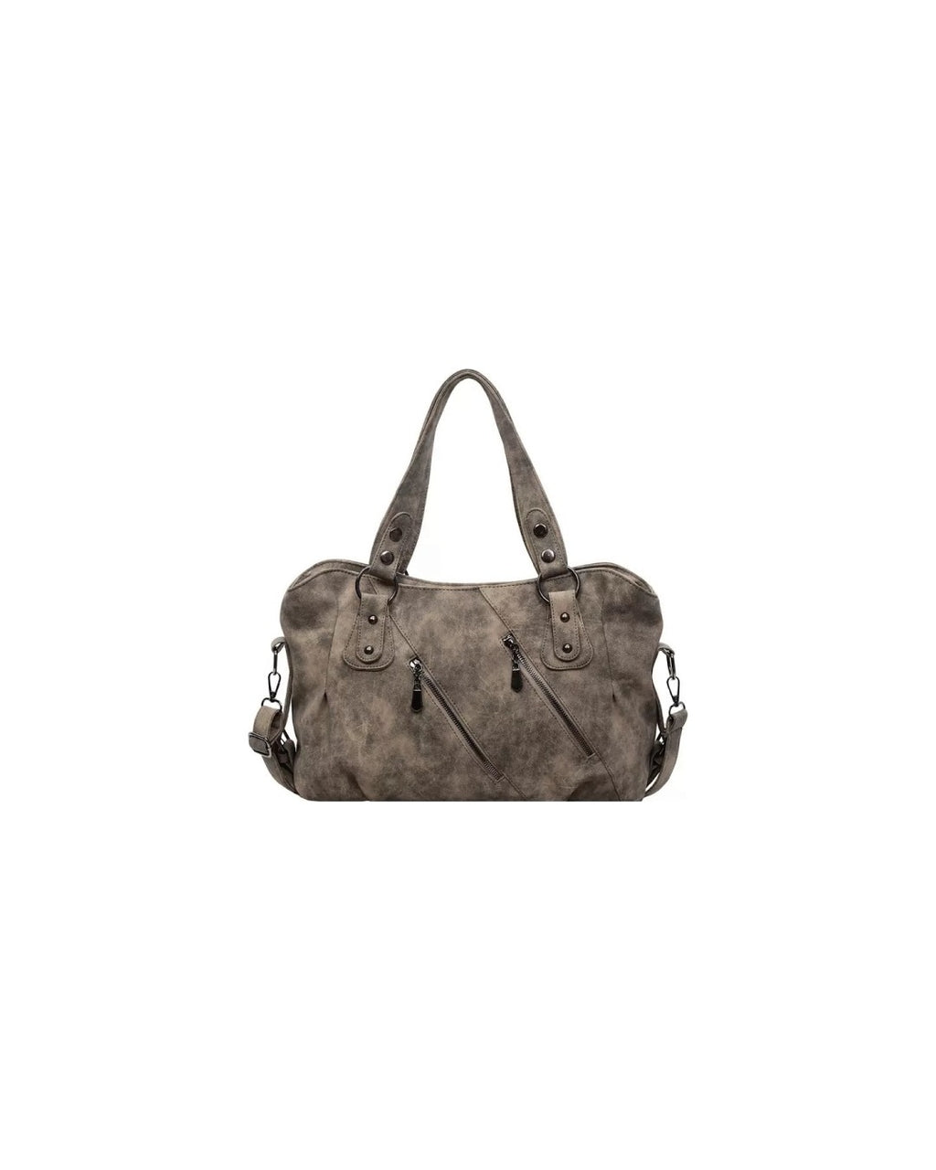 (UNISEX) Diagonal Zip Leather Tote Bag