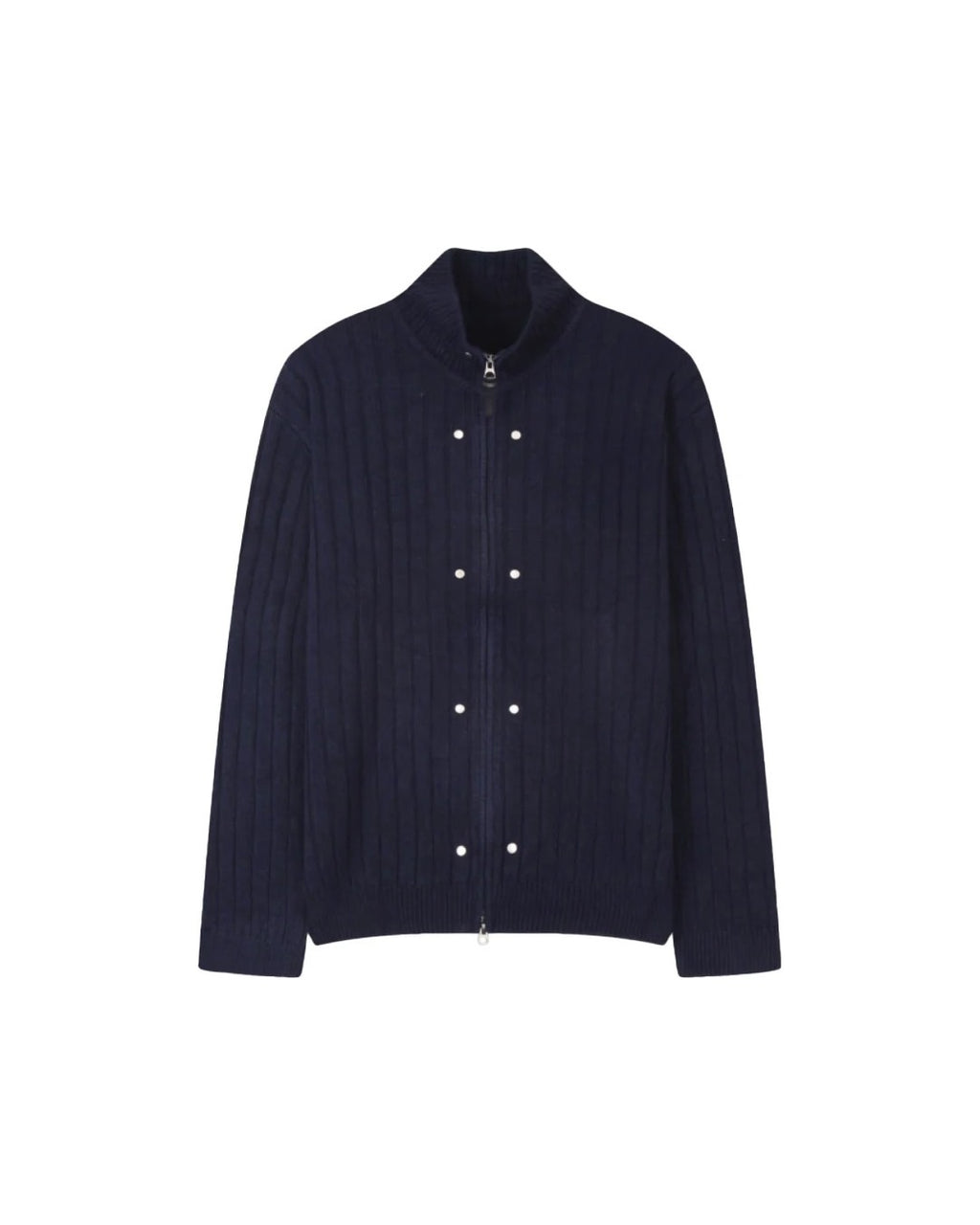 (UNISEX) Rivet Ribbed Knit Zip-Up