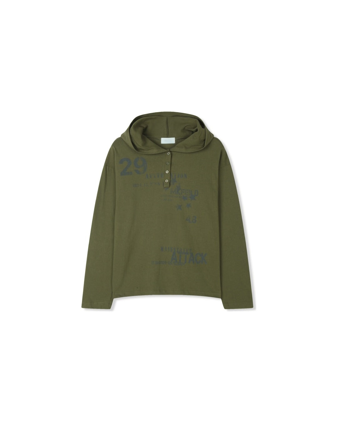 (UNISEX) Attack Henley Hooded Long Sleeve