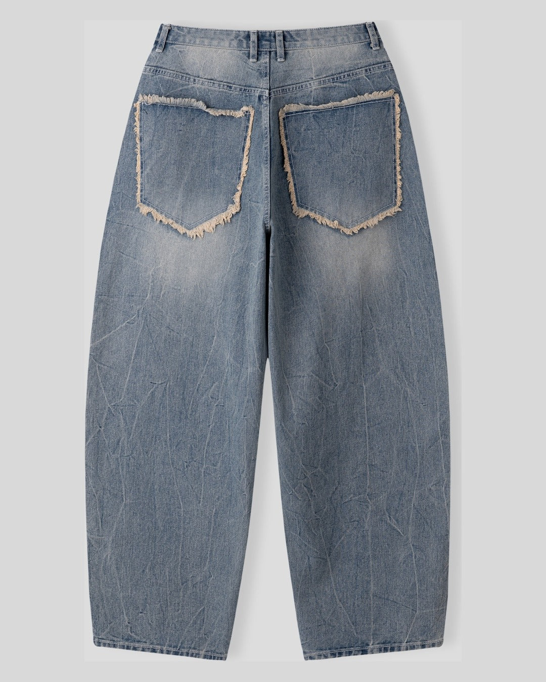 (UNISEX) Fringe Pocket Crack Washed Jeans