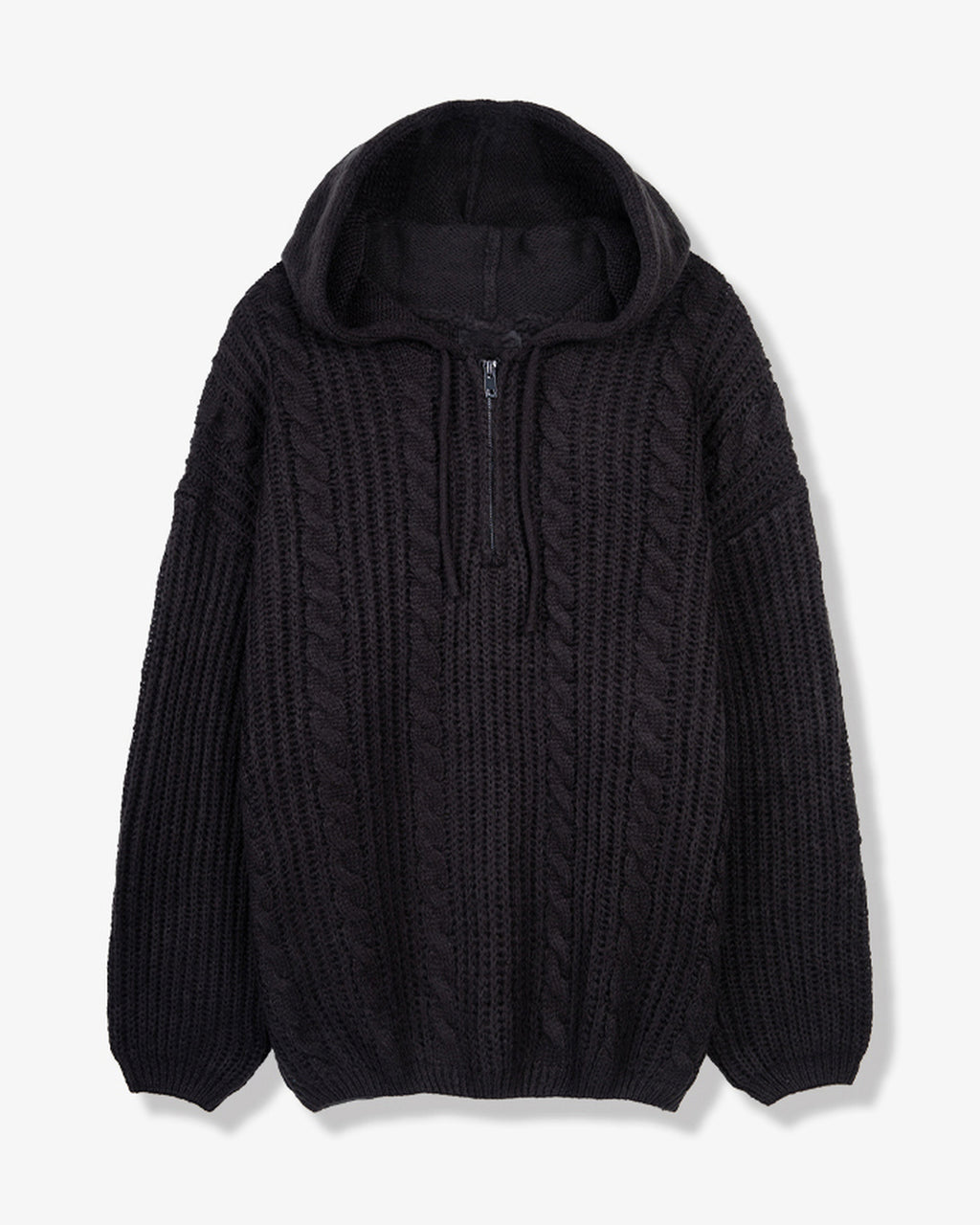 (UNISEX) Follow Half Zip Cable Knit Hoodie
