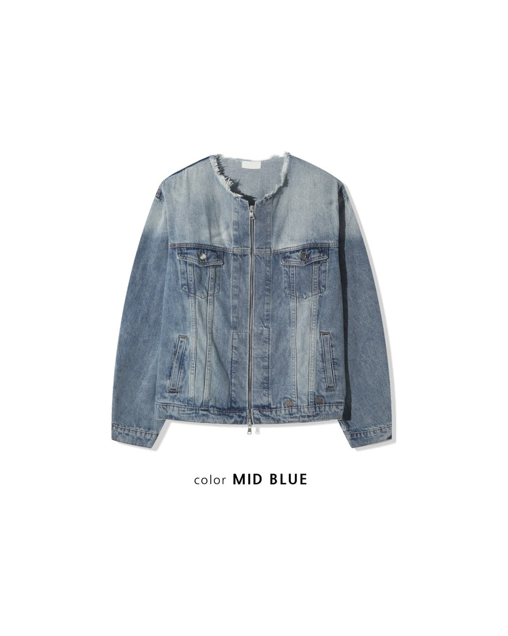 (UNISEX) No-Collar Over Denim Jacket