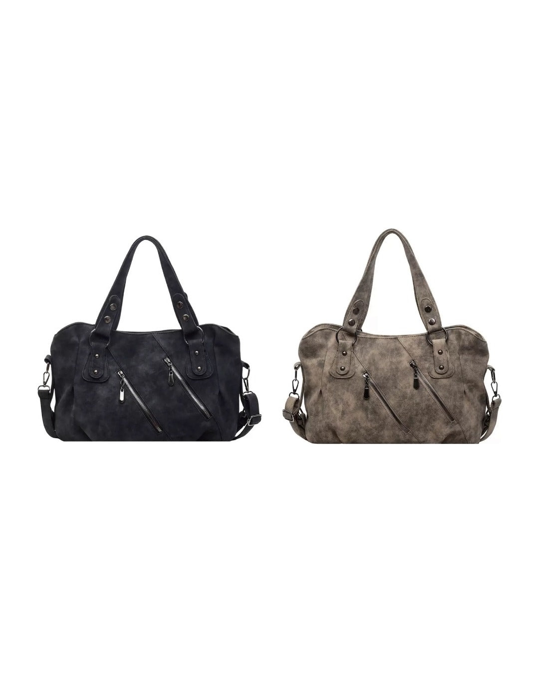 (UNISEX) Diagonal Zip Leather Tote Bag