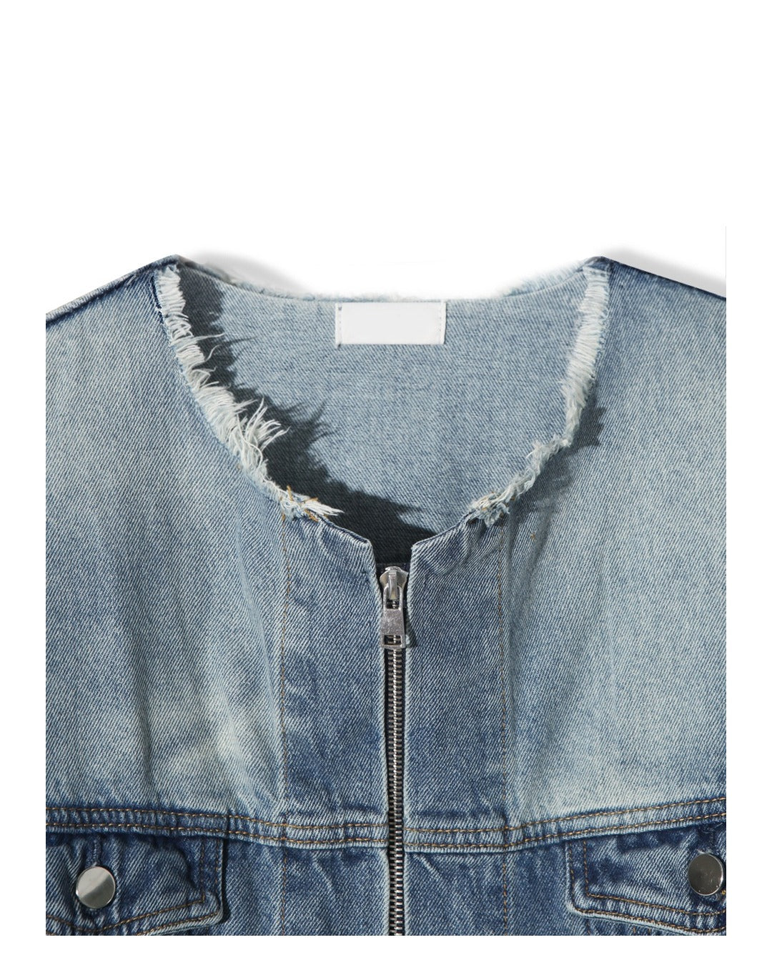 (UNISEX) No-Collar Over Denim Jacket