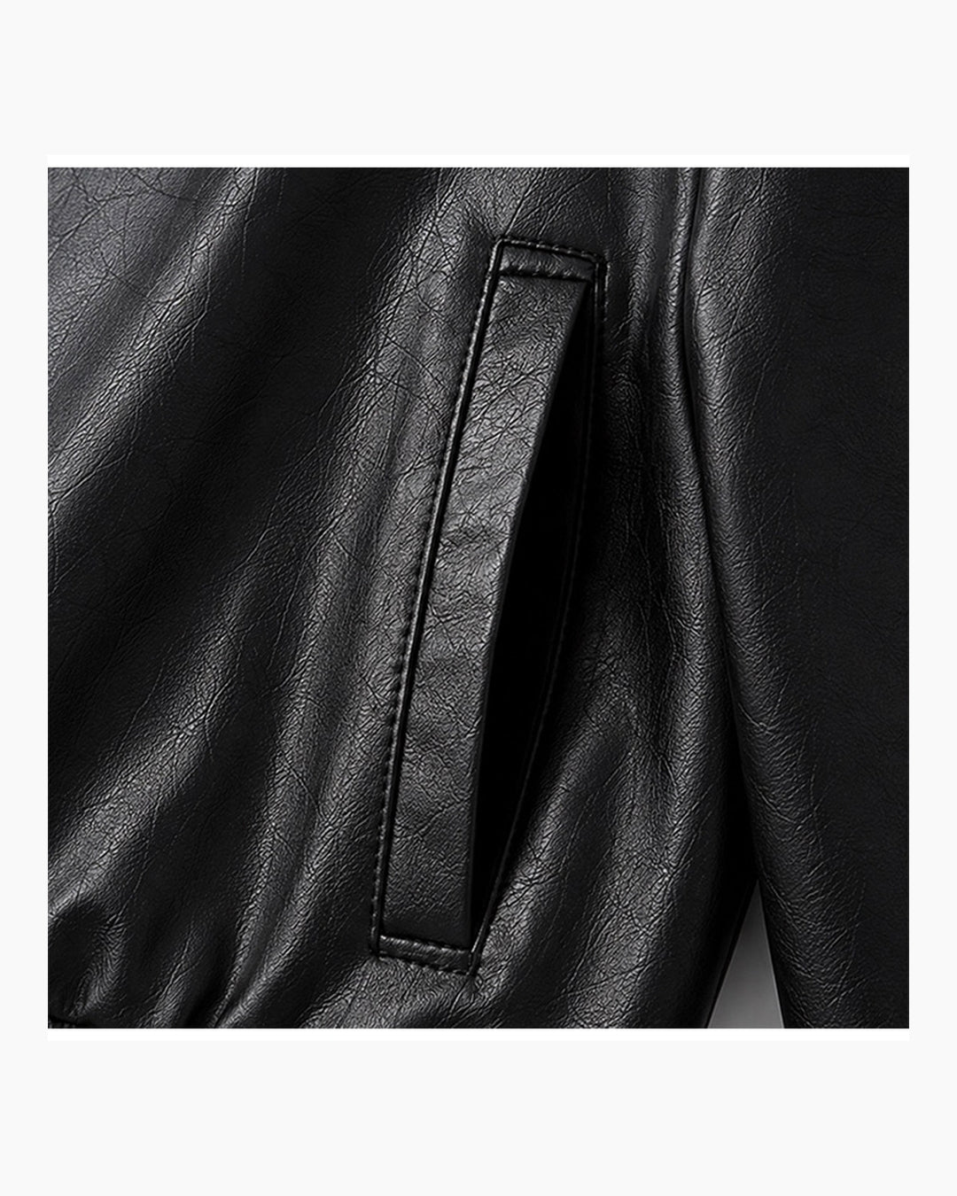 (UNISEX) Racing Contrast Cropped Faux Leather Jacket