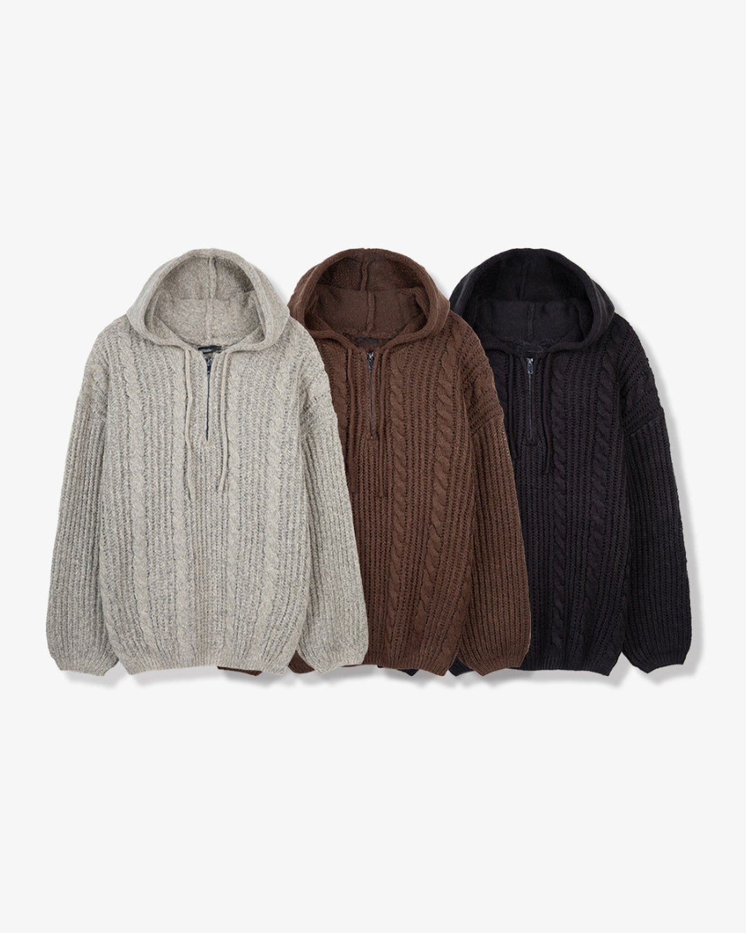 (UNISEX) Follow Half Zip Cable Knit Hoodie