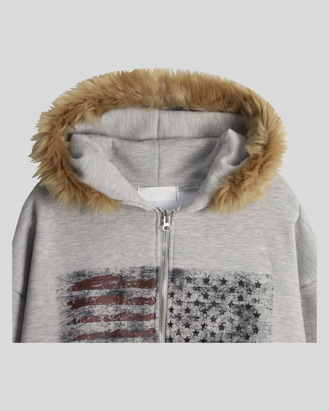 (UNISEX) USA Flag Fur Hood Zip-up