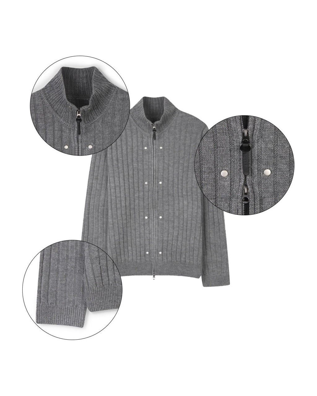 (UNISEX) Rivet Ribbed Knit Zip-Up