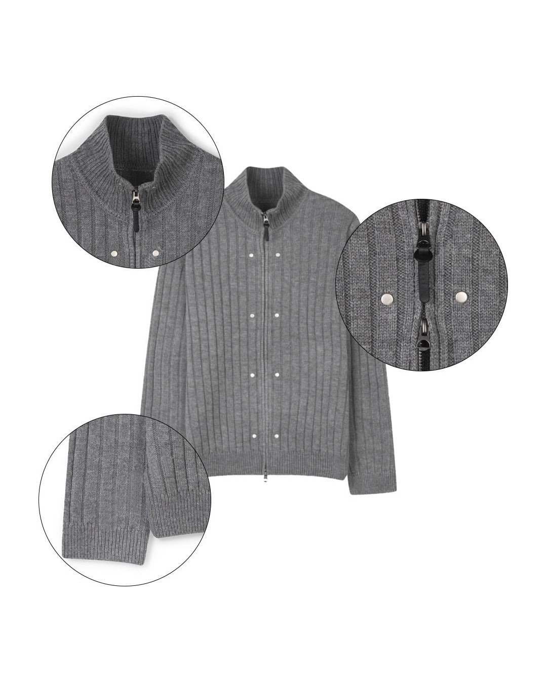 (UNISEX) Rivet Ribbed Knit Zip-Up