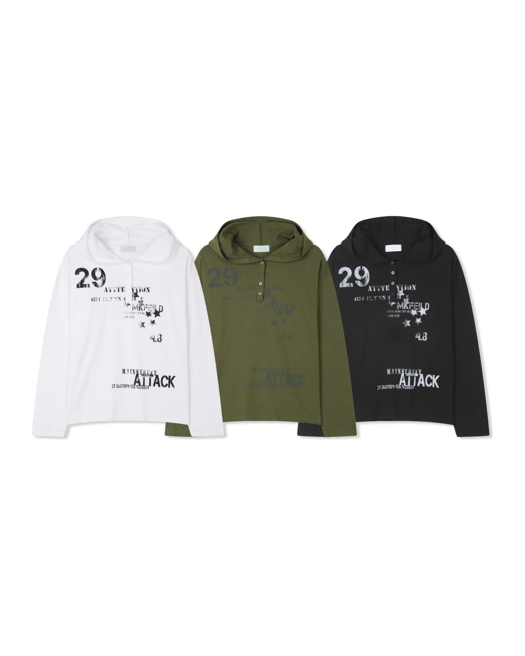 (UNISEX) Attack Henley Hooded Long Sleeve