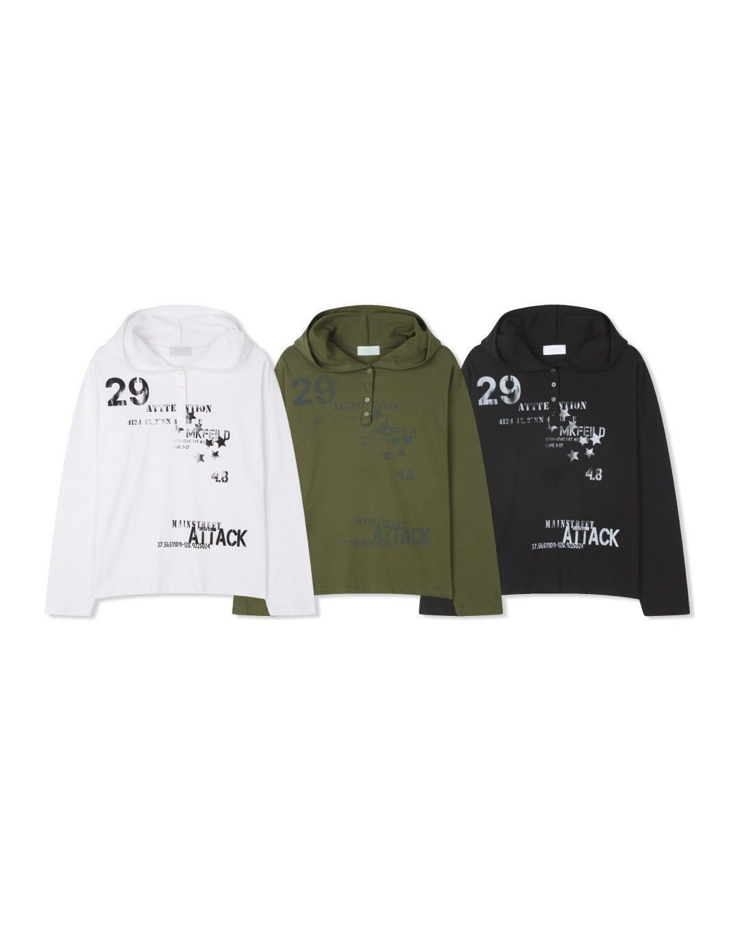 (UNISEX) Attack Henley Hooded Long Sleeve
