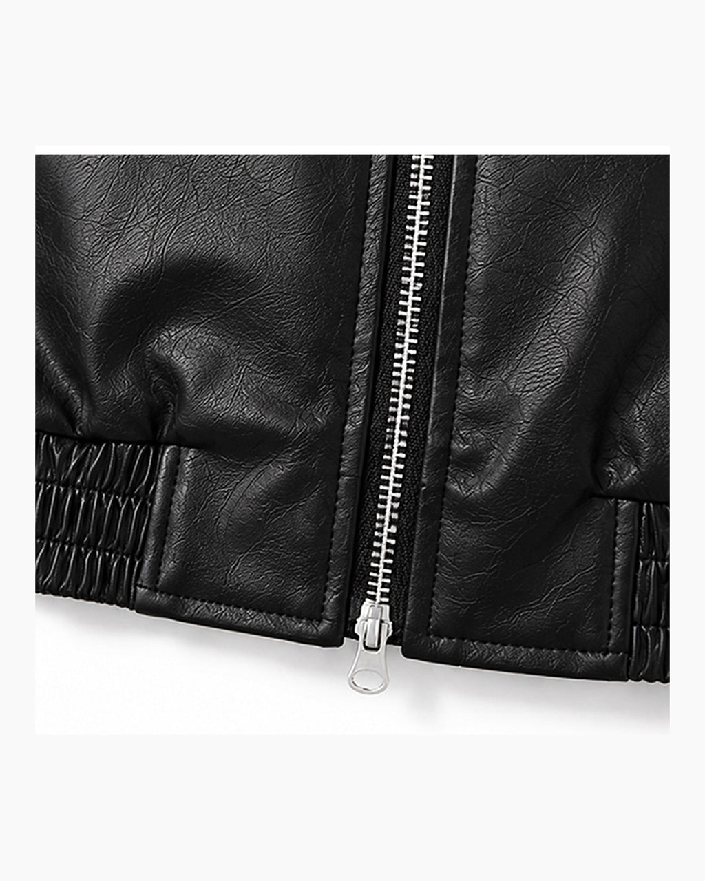 (UNISEX) Racing Contrast Cropped Faux Leather Jacket