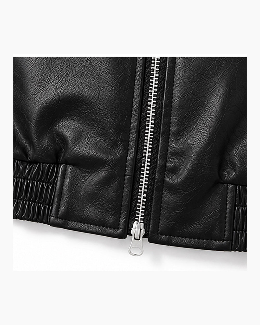 (UNISEX) Racing Contrast Cropped Faux Leather Jacket