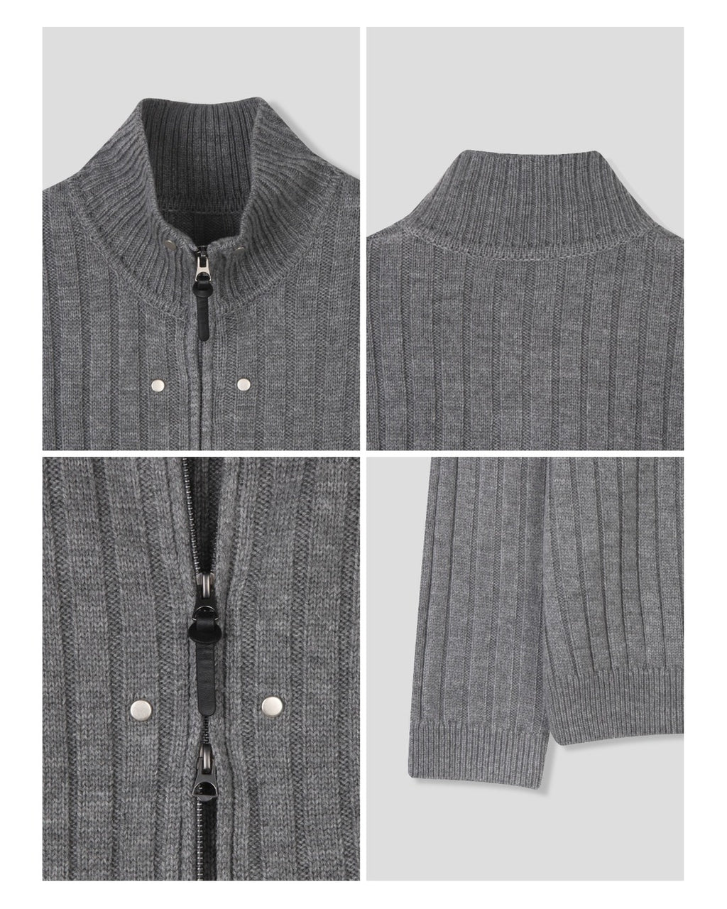 (UNISEX) Rivet Ribbed Knit Zip-Up