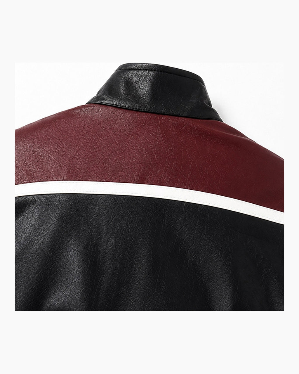 (UNISEX) Racing Contrast Cropped Faux Leather Jacket