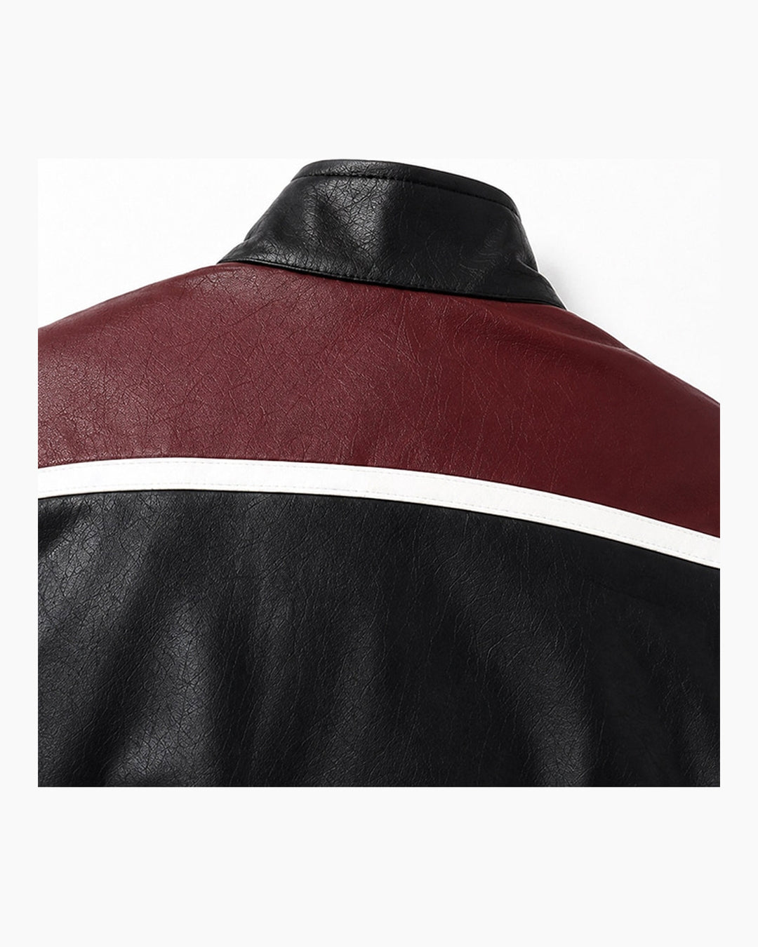 (UNISEX) Racing Contrast Cropped Faux Leather Jacket