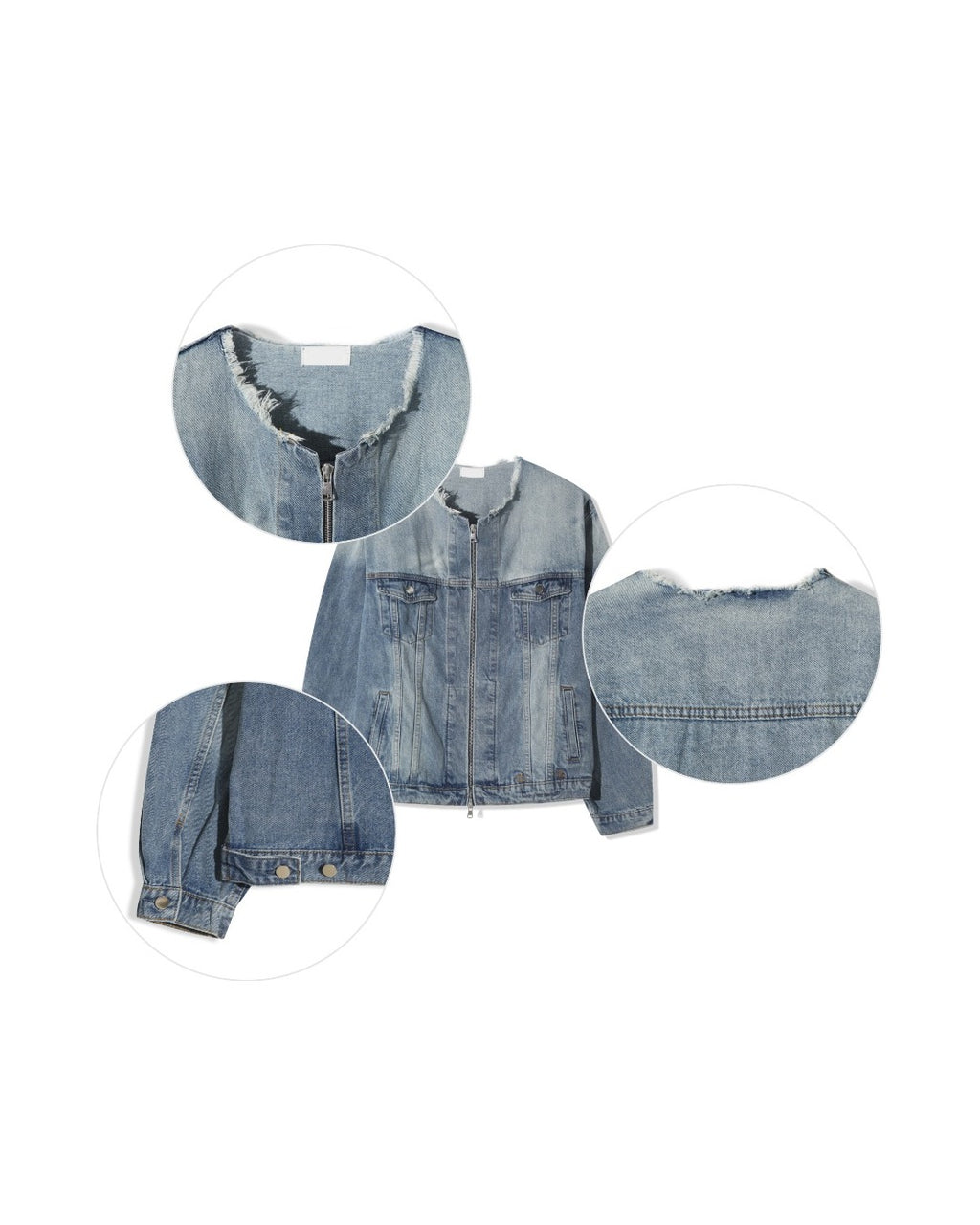 (UNISEX) No-Collar Over Denim Jacket