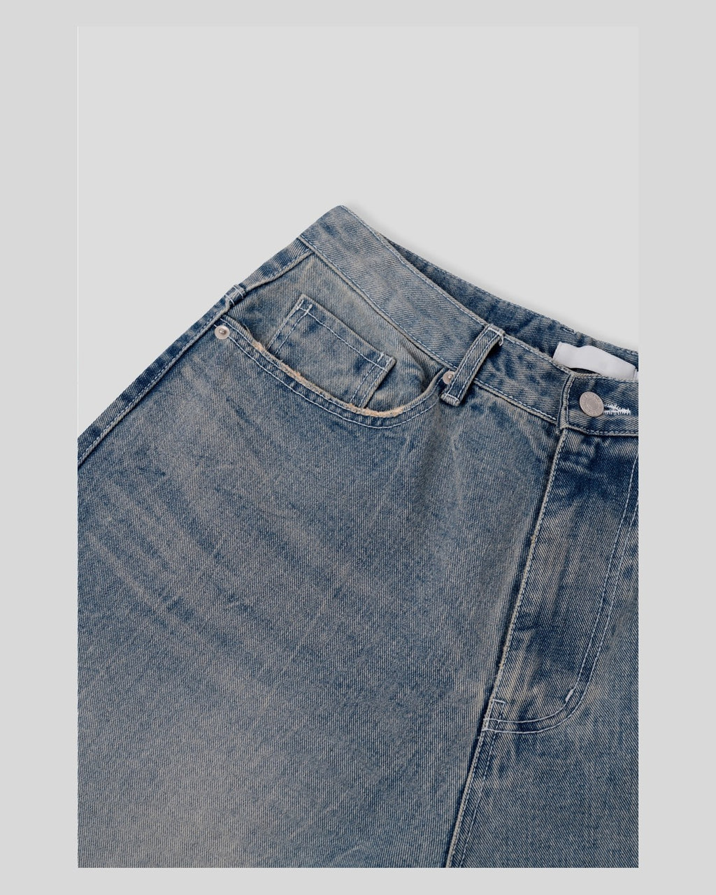 (UNISEX) Fringe Pocket Crack Washed Jeans