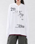 (UNISEX) Attack Henley Hooded Long Sleeve