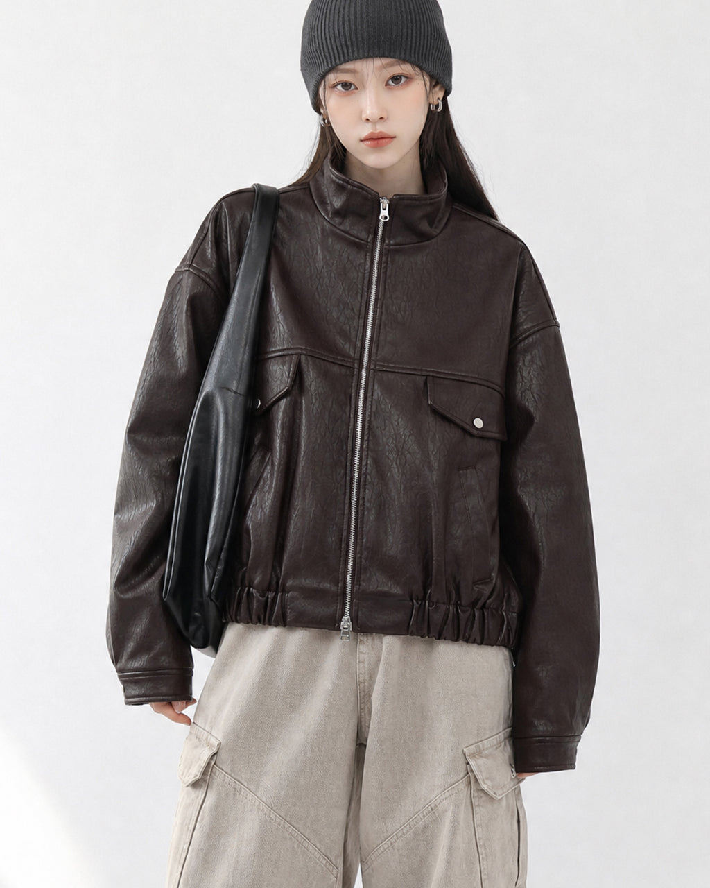 (UNISEX) Rush Crop Leather Jacket