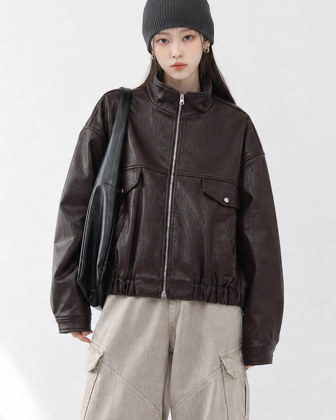 (UNISEX) Rush Crop Leather Jacket