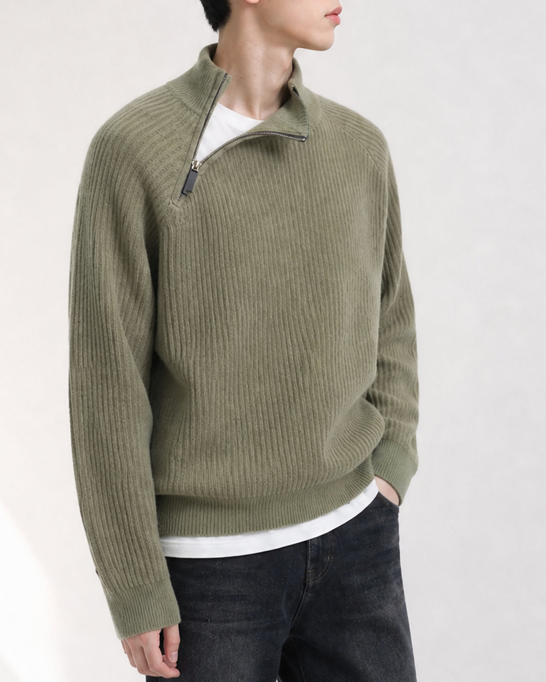 (UNISEX) Shoulder Half Zip-Up Raglan Knit